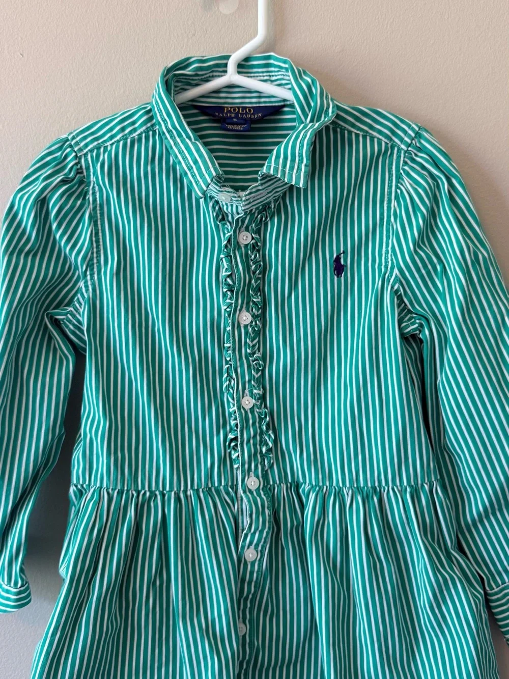 Ralph Lauren Teal and White Striped Girls Shirt Dress